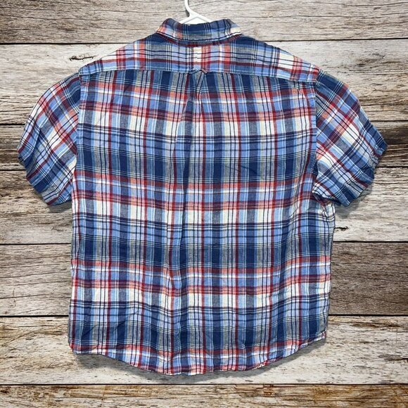 Ralph Lauren‎ 100% Linen Shirt Mens XL Short Sleeve Plaid Button Up Multicolor - Picture 2 of 6